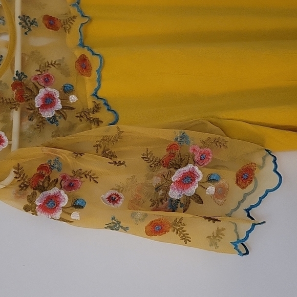 UMGEE Romantic Mustard Yellow Embroidered Peekaboo Lace Micro Jumper Dress - Picture 5 of 7